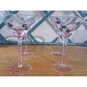 Set of 4 Martini Glasses Hand Painted Olives "Shaken Not Stirred"